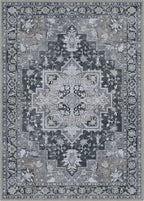GENIMO 9x12 Area Rugs for Living Room, Machine Washable Non Slip Vintage Rugs, Low Pile Lightweight Chenille Print Rug for Bedroom, Dining Room, Home Office,Dark Gray