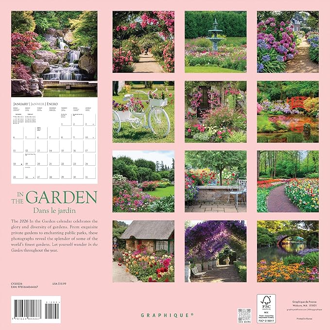 Graphique 2026 In the Garden Wall Calendar | 12” x 12” | Thick Paper | Home & Office Organizer | Large Monthly Grid | 3 Languages & Marked Holidays | 4 Month Preview Page for 2027
