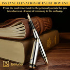 BEILUNER 315 Silver Chrome Fountain Pen,Stunning Luxury Pens with 24K Gold Accents, Gorgeous 24K Gilded Nib(Medium), Ink Converter,Fancy Pen Gift for Men&Women-Elegant, Office, Reliable, Nice Design