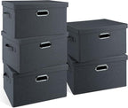 Graciadeco Medium 15" 21 Quart Collapsible Stackable Storage Bins with Lids, 5 Packs Dark Gray Foldable Fabric Closet Storage Boxes with Lids, Lidded Heavy-duty Linen Baskets(15x11x8)