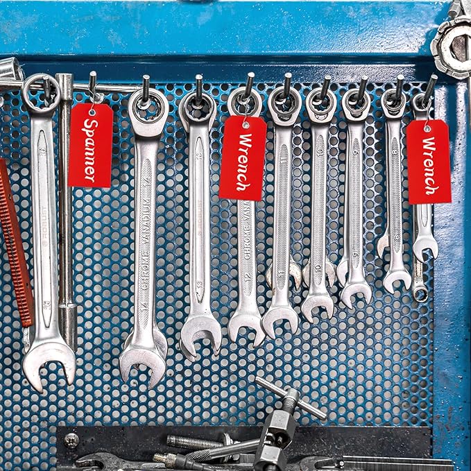 Heavy Duty Plastic Shipping Tags - Waterproof Hang Tags with String Wires, Ideal for Car Parts & Equipment (Red, 4 3/4 x 2 3/8)