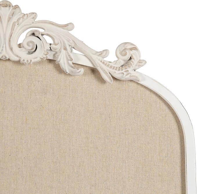 Kate and Laurel Arendahl Decorative Arch Pinboard; 19 x 31; White; Framed Arched Ornate Vintage Cork Board for Use as Motivational Vision Board or Wall Organizer