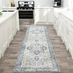 GENIMO Runner Rug 2'6"x7, Non Slip Vintage Hallway Runner Rugs, Low Pile Lightweight Machine Washable Mat for Hallway, Entryway, Bedroom, Kitchen and Corridor, Blue