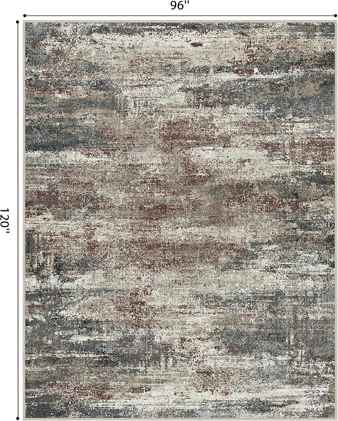 GENIMO 8x10 Area Rugs, Machine Washable Rugs for Living Room Low Pile, Modern Gray Rug with Non-Slip Rubber Backing, Soft Pet Friendly Carpet for Bedroom, Dining Room, Office, Mystic Forest