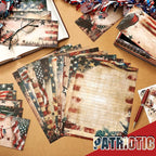 TaoBary 160 Pcs Stationery Paper Set 50 Double Sided Stationery Papers with 50 Matching Envelopes and 60 Round Dot Sticker, 10 Design(Patriotic,8.5 x 11 Inch)