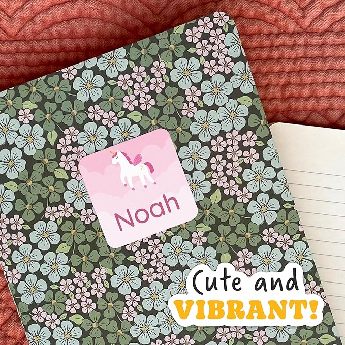 Large Name Labels for Kids (33) - Custom Stickers for Daycare and School Supplies - Durable, Waterproof Stickers for Water Bottles, Lunch Boxes, and More with Unique Designs - Unicorn