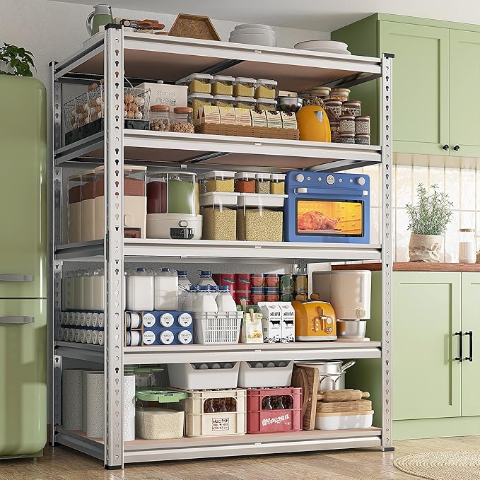 REIBII 2020LBS Garage Shelving Heavy Duty 5 Tier Storage Shelves Adjustable Metal Shelving for Basement, Warehouse, Pantry, Closet, Kitchen, Easy Assembly, 72" H x 35.55" W x 16" D, Galvanized