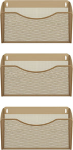 EasyPAG 3 Single Pocket Wall File Organizer, Mesh Hanging File Folder Organizer for Letter/A4 Size Folders, Wall Mounted Vertical Mail Holder for Paperwork, Office, Home, School, Gold