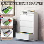 mysteeldepot 4 Drawer Lateral File Cabinet with Lock, Metal File Cabinet, Lateral File Cabinets for Home Office, Heavy Duty File Storage Cabinet for Legal/Letter/A4 Document, Assembly Required, White