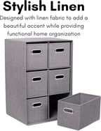 BIRDROCK HOME Linen Cube Organizer Shelf w/ 6 Storage Fabric Bins - Foldable & Durable - Toys, Clothes, Towels - Collapsible Cubby for Kids Room, Dorm, Closet, Bedroom - Large Shelving Cubbies - Grey