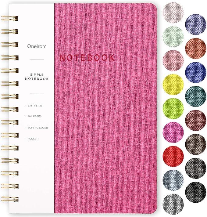 Spiral Notebook-5.75" x 8.125" College Ruled Journal with Inner Pockets and 160 Pages,PU Leather Cover Business Journal, Twin-Wire Binding Notebook Perfect for Office & Home School Supplies Rose Red