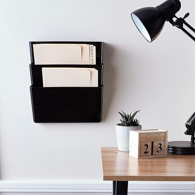 Officemate Wall File, Letter Size with Hanger Set, Black, Comes in 3 Pack (21445)