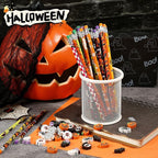 JULMELON 72PCS Halloween Party Favors Set,36PCS Halloween Pencils with 36PCS Ghost Pumpkin Skeleton Bat Spider Erasers, Wooden Pencils for School Classroom Office Party Reward Supplies
