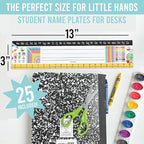 Desk Name Tags for Classroom -25 Student Name Plates for Classroom Kindergarten, Preschool, 1st, 2nd & 3rd Grade, 13x3 Teacher Nameplates for Student Desks, Colorful Nametags