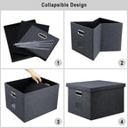 File Organizer, Collapsible Storage Filling Box with Lid for Letter Legal Size Hanging Folders Decorative Linen File Folder Box Document Storage Filing Bin, Dark Gray 2 Pack