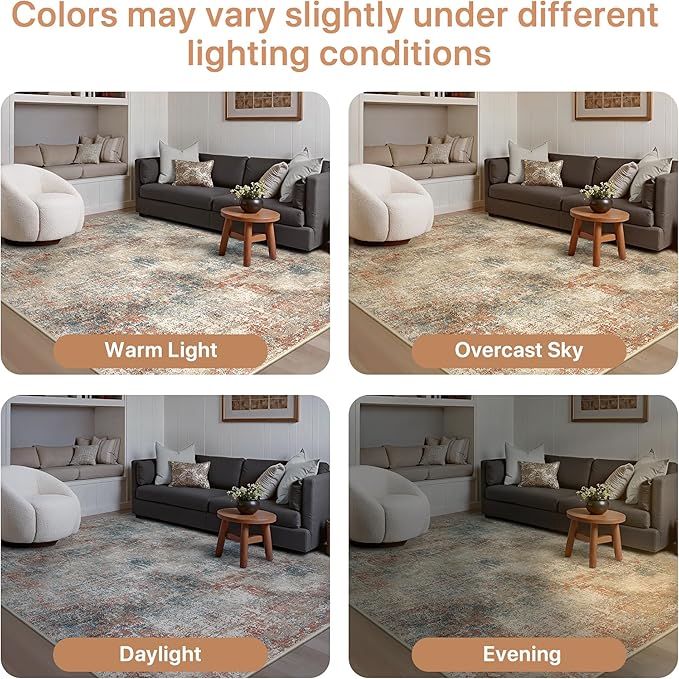 GENIMO Washable Area Rugs for Living Room, 6x9 Modern Non Slip Rugs, Low Pile Lightweight Soft Print Rug for Bedroom, Dining Room, Home Office, Multi
