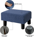 BRIAN & DANY Small Foot Stool Ottoman, Footstool with Legs, Teddy Velvet Foot Rest for Living Room, Bedroom and Office, Blue