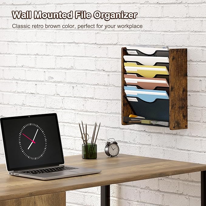 PAG-Mass Wall File Organizer,6 Tier Mesh Mail Organizer Wall Mounted,Hanging File Holder,Magazine Rack for Documents,Magazine,Literature,File,Mails,Envelopes