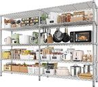 REIBII 69.8" W Storage Shelves 1510LBS Wire Shelving Unit 5 Tier Metal Shelving for Storage Rack Shelves Adjustable Heavy Duty Garage Shelf Pantry Shelves Kitchen Shelving,69.8"Wx15.8"Dx72.4"H,Chrome