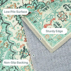 GENIMO Machine Washable 8x10 Area Rugs for Living Room, Non Slip Vintage Rugs, Low Pile Lightweight Chenille Print Rug for Bedroom, Dining Room, Home Office, Sky Blue