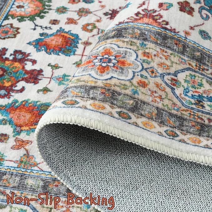 Rugcomf Area Rugs 8x10 for Living Room Clearance, Machine Washable Boho Rug, Non Slip Vintage Low Pile Large Carpet for Bedroom, Farmhouse, Dining Room, Kids Playroom (Colorful)