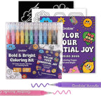 Grabie 12Colors Acrylic Gel Pens&Coloring Book, Medium Point Colored Gel Pens, Acrylic Gel Ink Pen Assorted Colored for Drawing, Note Taking, Bold&Bright Coloring Kit, Set of 12 (Essential Colors)