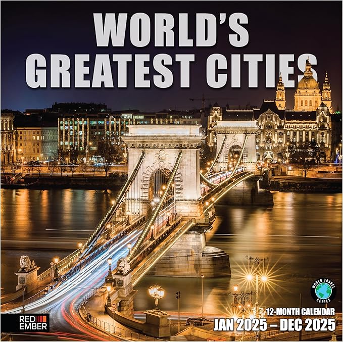 RED EMBER World's Greatest Cities 2025 Wall Calendar 12 Month | 12" x 24" Open | Thick & Sturdy Paper | Giftable | Calendar 2025