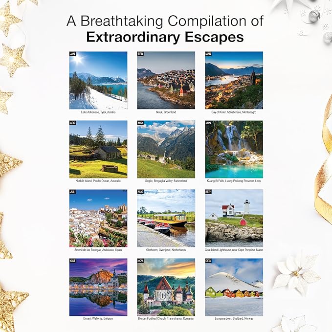 RED EMBER Amazing Escapes 2026 Mini Wall Calendar 12 Month | 7" x 14" Open | Thick & Sturdy Paper | Holiday Gift | Travel Calendar 2026