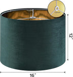 Green Velvet Lampshades Set of 2 Large Drum Lamp Shade 16" Top x 16" Bottom x 12" High (Spider) Modern Lamp Shade - Ideal for Table & Floor Lamps - Lampshades Replacement - By GO&SO