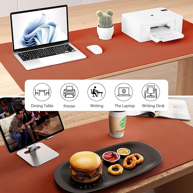 Aothia Dual-Sided Desk Mat - Leather & Cork Desk Protector, Large Mouse Pad & Writing Pad for Office/Home, Maple Brown (37.8"x17")