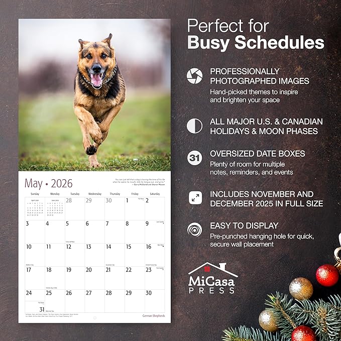 MICASA PRESS German Shepherds 2026 Wall Calendar 12 Month | 12" x 24" Open | Thick & Sturdy Paper | Holiday Gift | Cute Puppy Dog Calendar 2026