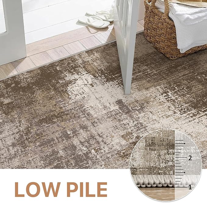 GENIMO Washable Area Rugs for Living Room, 8x10 Vintage Non Slip Rugs, Low Pile Lightweight Soft Print Rug for Bedroom, Dining Room, Home Office, Faded Brown