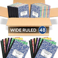EPI 48 Pack Wide Ruled Composition Notebook Assorted Marble Colors - 200 Pages (100 Sheets), 9-3/4 x 7-½ - Classroom Back to School Supplies, Heavy Duty, Durable Hardcover Office Notebooks, Sewn