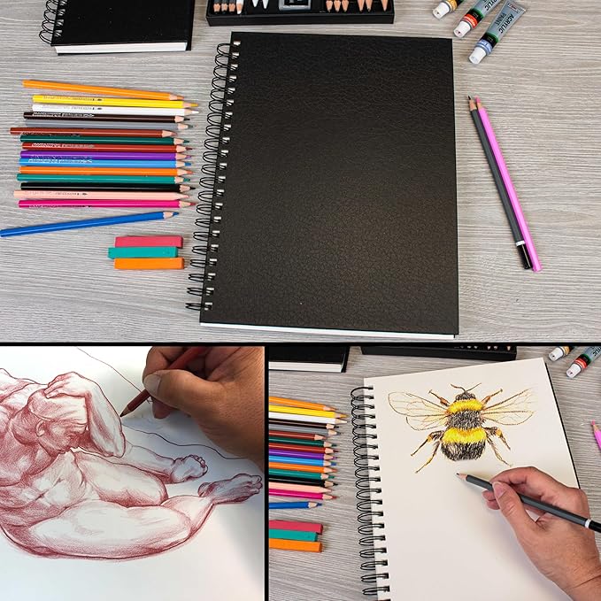 U.S. Art Supply 8.5" x 11" Premium Hardbound Sketch Book, 2 Pack, 80 Sheets Each, 70 lb (110gsm) - Hardcover Spiral Bound Artist Field, Small Sketch Pad, Acid-Free Drawing Pad - Adults, Students