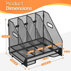 OrgMate Desk File Folder Holder Organizer-4 Vertical Compartments Racks and Paper Letter Tray,Mesh Magazine File Holder Sorter,Desktop Accessories & Workspace Organizers for Home,Office,School-Black