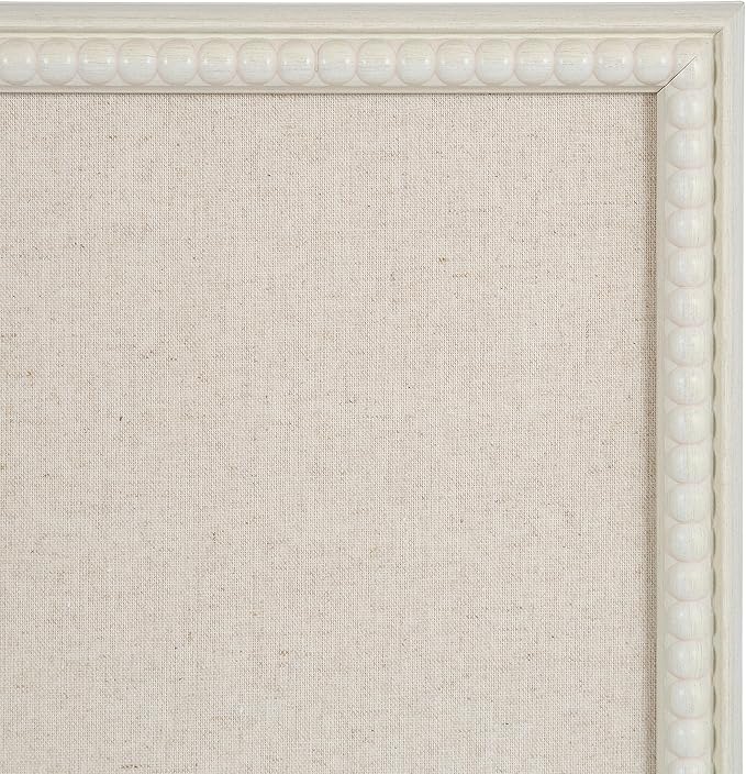 Kate and Laurel Makenna Traditional Linen Fabric Pinboard with Stunning Beaded Frame, 24x36, White
