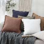 Foindtower Set of 2 Decorative Linen Fringe Throw Pillow Covers Boho Farmhouse Cushion Cover with Tassels Accent Pillowcase for Couch Bed Sofa Living Room Home Bedroom Decor, 12×24 Inch, Khaki Brown