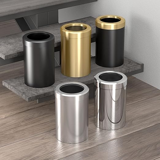 Gatco 1910B Modern Round Wastebasket, Brushed Brass- Stainless Steel Trash Can with Removable Lid, Leakproof, 3 Gallon Capacity for Bathroom, Bedroom, Kitchen, or Office