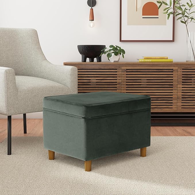 Spatial Order Home Decor | Dinah Collection Modern Storage Ottoman | Ottoman with Storage for Living Room & Bedroom(Loden Green Velvet)
