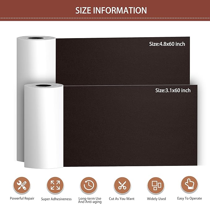 Besezx Leather Repair Patch Tape Kit, Self Adhesive Leather Repair for Furniture, Couch, Sofa, Car Seats,Office Chair,Vinyl Repair Kit.4.8inx60in
