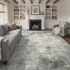 GENIMO 8x10 Area Rugs for Living Room, Machine Washable Non Slip Rugs, Low Pile Lightweight Vintage Print Rug for Bedroom, Dining Room, Home Office, Distressed Grey
