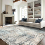GENIMO Washable Area Rugs for Living Room, 10x14 Modern Non Slip Rugs, Low Pile Lightweight Soft Print Rug for Bedroom, Dining Room, Home Office, Washed Light Blue