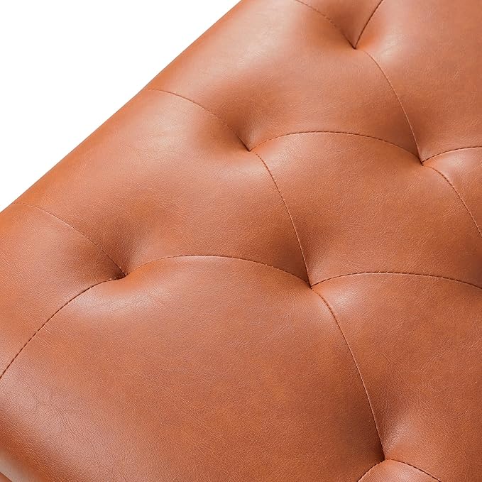 Decent Home 24" Square Ottomans with Storage, Leather Ottoman with Storage with Lockable Wheels and Hight Loading, Foot Stool Ottoman with Wheels for Makeup Room, Dorms and Apartments (Orange Brown)