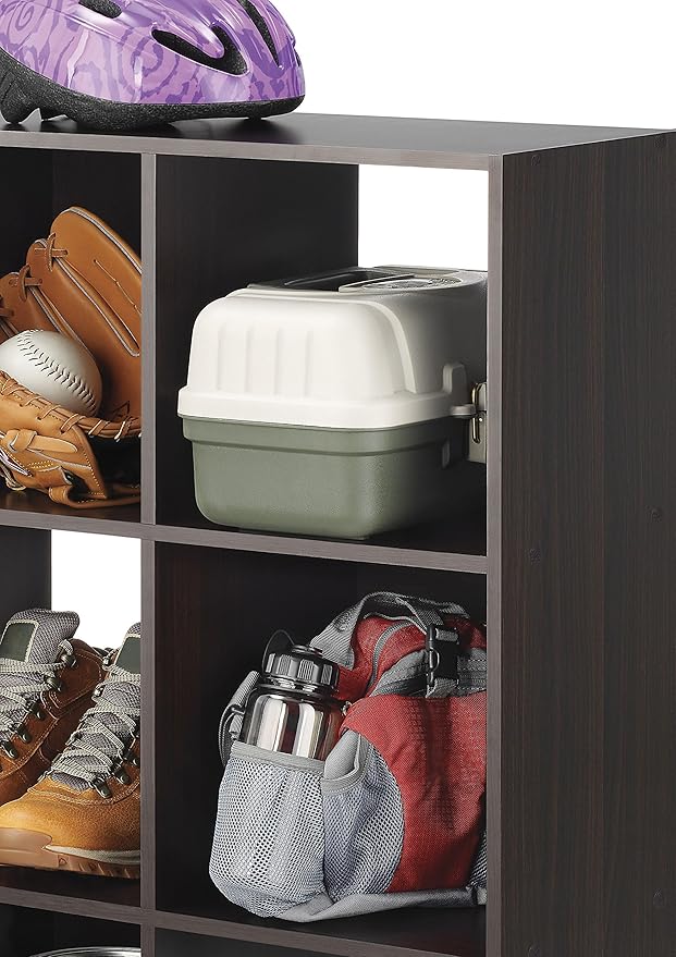 Whitmor 12 Cube Bookcase, 4 Tier Stackable MDF Bookself, Open Storage Display Organizer, Storage Cabinet for Living Room, Bedroom, Home, Office, 35.1" L x 11.7" W x 47.5" H, Espresso
