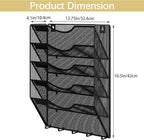 EasyPAG 5 Pocket Mesh Wall File Organizer with Key Hooks, Hanging Paper Folder Holder with Classify Label, Vertical Wall Mount Mail Organizer for Office Home Classroom, Black