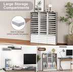 EasyPAG Wooden Literature Organizer with Adjustable Shelves, 48 Compartments Office Paper Organizer Storage 24000 Sheets Letter Size Paper, Student Mailbox for Classroom, Retro Gray/White