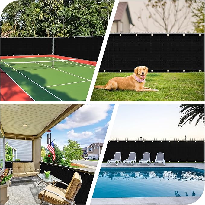 iCover 5x12ft Fence Privacy Screen, Heavy Duty Fencing Panels Screens, Outdoor Shade Cloth Mesh Barrier, Reinforced Bindings and Brass Grommets, Cable Zip Ties Included, Black