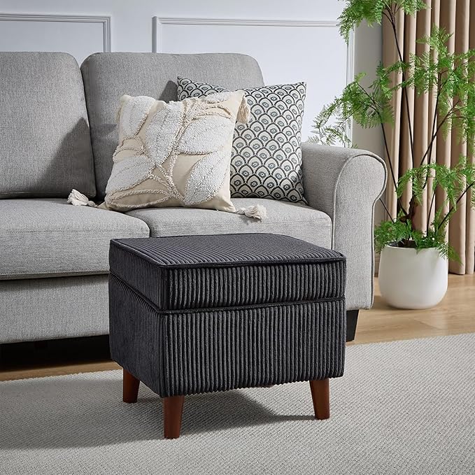 FAGAGA Storage Ottoman with Adjustable Lid, Soft Step Stool, Footrest and Seat, Ottoman Foot Rest for Living Room, Bedroom, Dorm, Dark Gray
