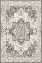 GENIMO 8x10 Area Rugs for Living Room, Machine Washable Non Slip Vintage Rugs, Low Pile Lightweight Chenille Print Rug for Bedroom, Dining Room, Home Office, Heathered Grey
