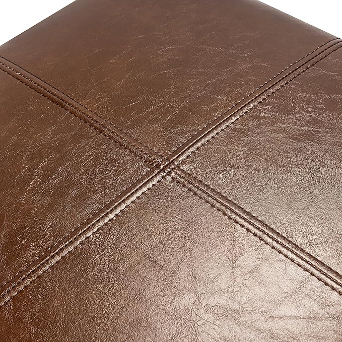 Adeco Faux Leather Cube Storage Ottoman, Coffee Brown Ottomans for Living Room, Bedroom